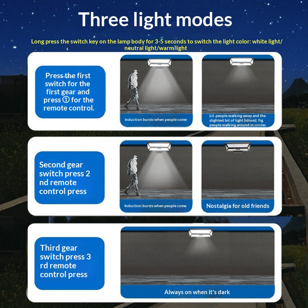 CCP042 3 Color Modes 208 LEDs Motion Sensor Outdoor Wall Light Clip-on Solar Powered Garden Lamp