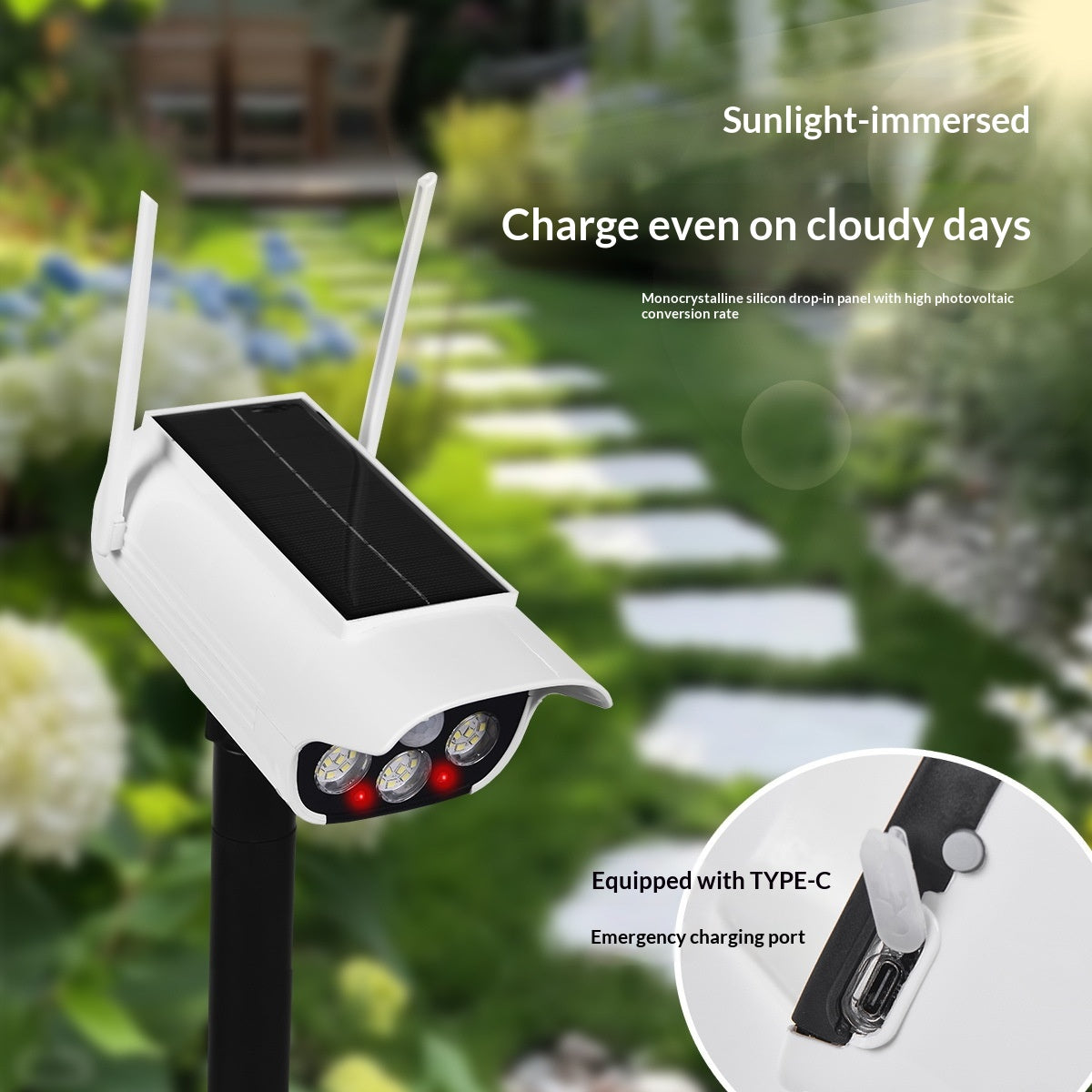 P45 Fake Security Camera Solar Powered Light Motion Sensor IP65 Waterproof Outdoor Garden LED Lamp