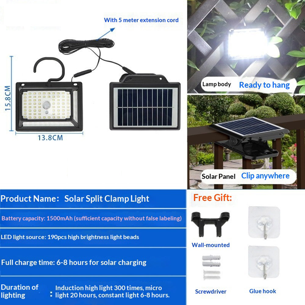 CCP087 190 LEDs Solar Powered Split Motion Sensor Light IP65 Waterproof Outdoor Garden Hanging Lamp