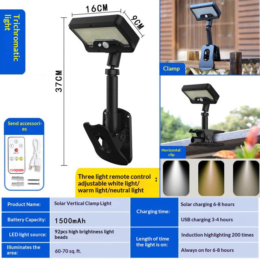 IP65 Waterproof Solar Outdoor Light PIR Motion Sensor LED Garden Light with Clamp for Yard