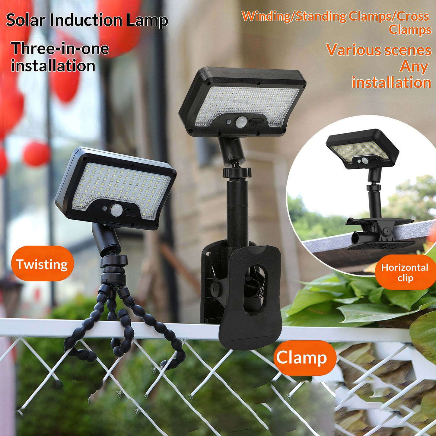 P21 Solar Motion Sensor Light IP65 Waterproof 92 LEDs Outdoor Garden Clamp Lamp with Octopus Mount