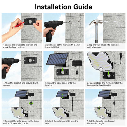 TG-TY17201 Solar Motion Sensor Wall Light 180 LED Remote Control 3 Modes Wall Lamp for Garden Patio