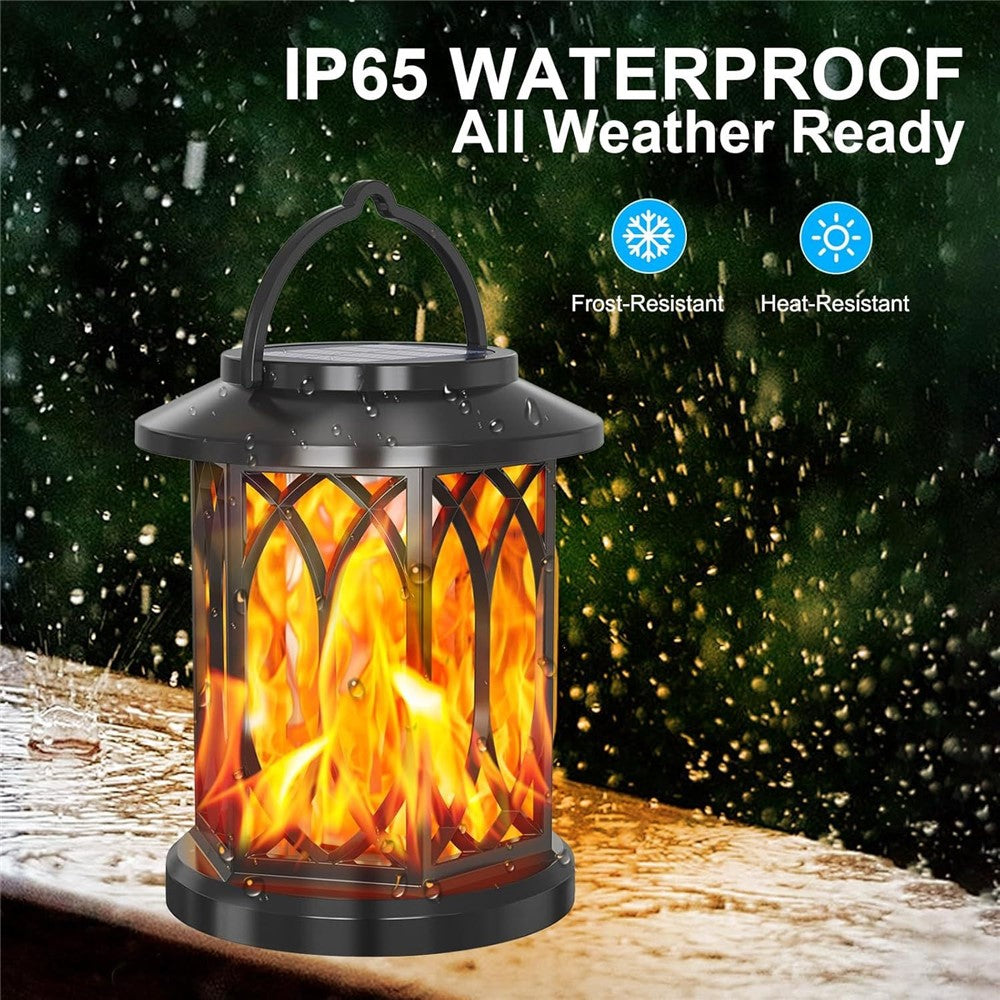 2Pcs Solar Flame Effect Lantern Design LED Flickering Light IP65 Waterproof Clip Hook Garden Light
