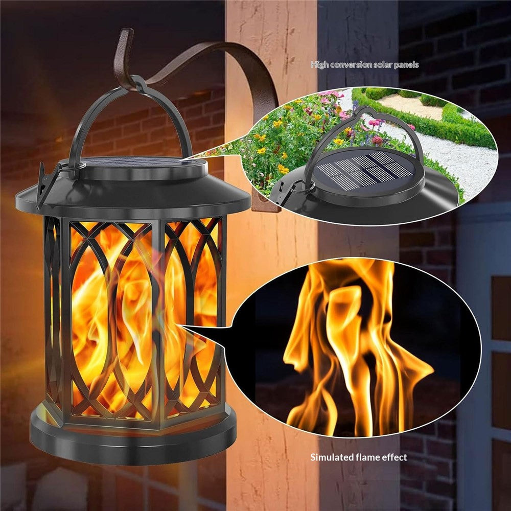 2Pcs Solar Flame Effect Lantern Design LED Flickering Light IP65 Waterproof Clip Hook Garden Light