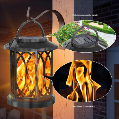 2Pcs Solar Flame Effect Lantern Design LED Flickering Light IP65 Waterproof Clip Hook Garden Light