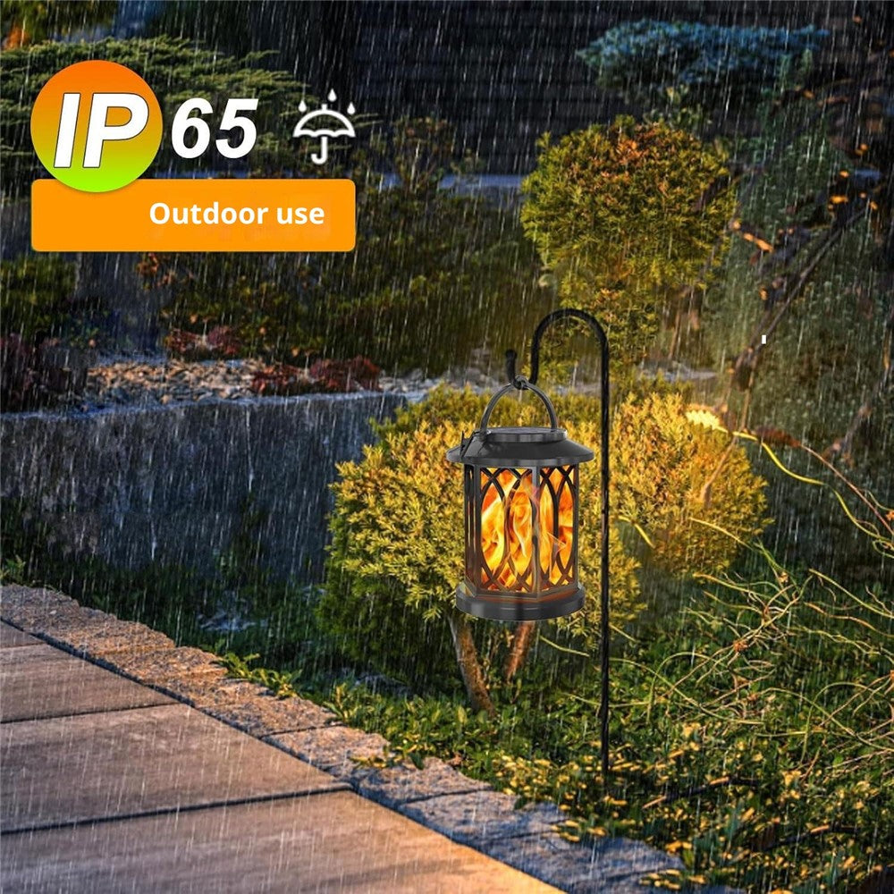 2Pcs Solar Flame Effect Lantern Design LED Flickering Light IP65 Waterproof Clip Hook Garden Light