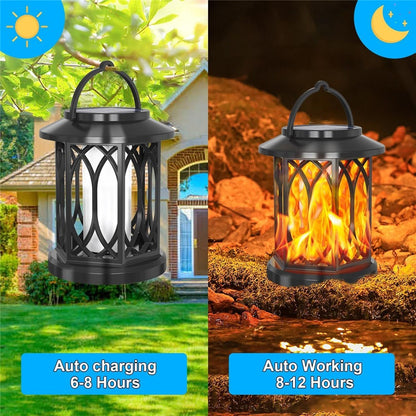 2Pcs Solar Flame Effect Lantern Design LED Flickering Light IP65 Waterproof Clip Hook Garden Light