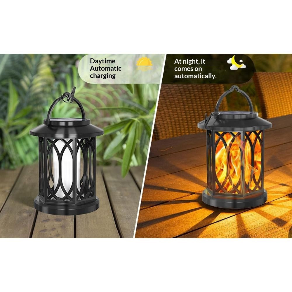 2Pcs Solar Flame Effect Lantern Design LED Flickering Light IP65 Waterproof Clip Hook Garden Light