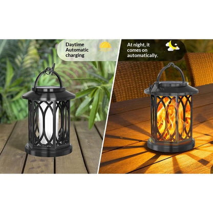 2Pcs Solar Flame Effect Lantern Design LED Flickering Light IP65 Waterproof Clip Hook Garden Light