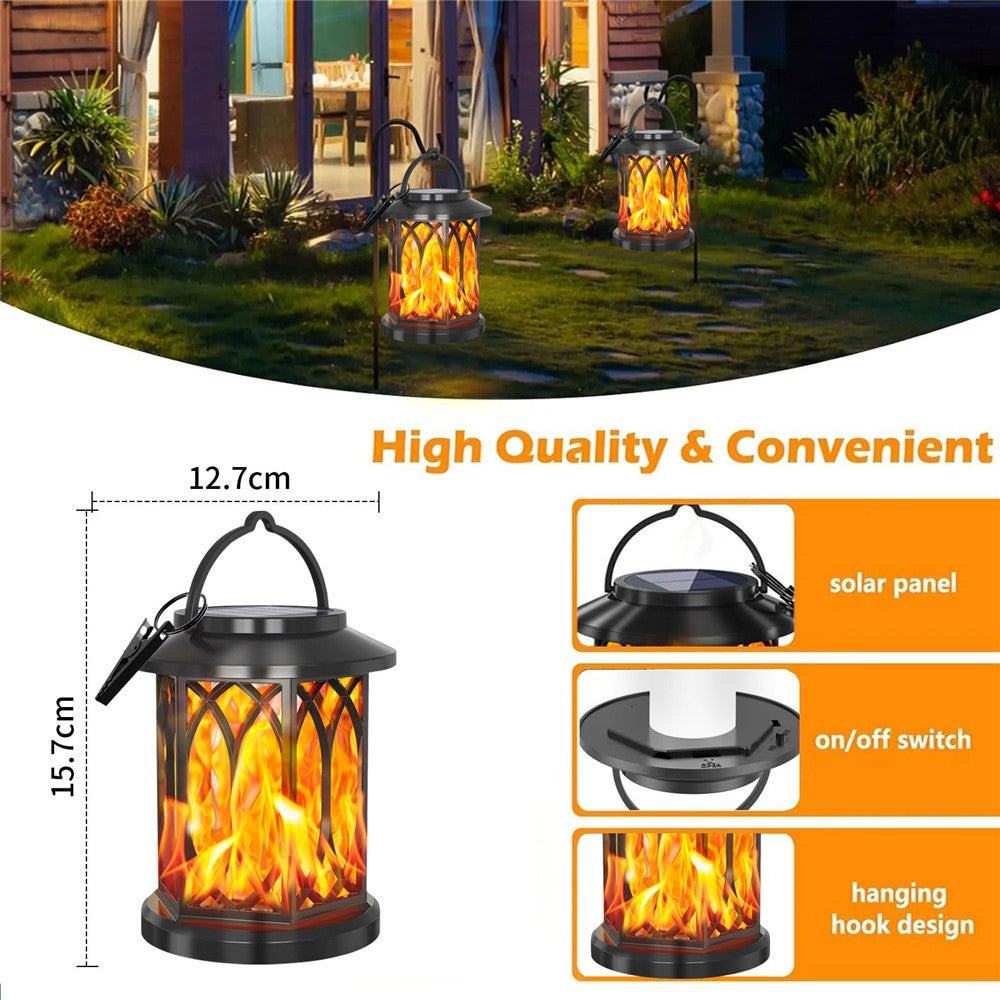 2Pcs Solar Flame Effect Lantern Design LED Flickering Light IP65 Waterproof Clip Hook Garden Light