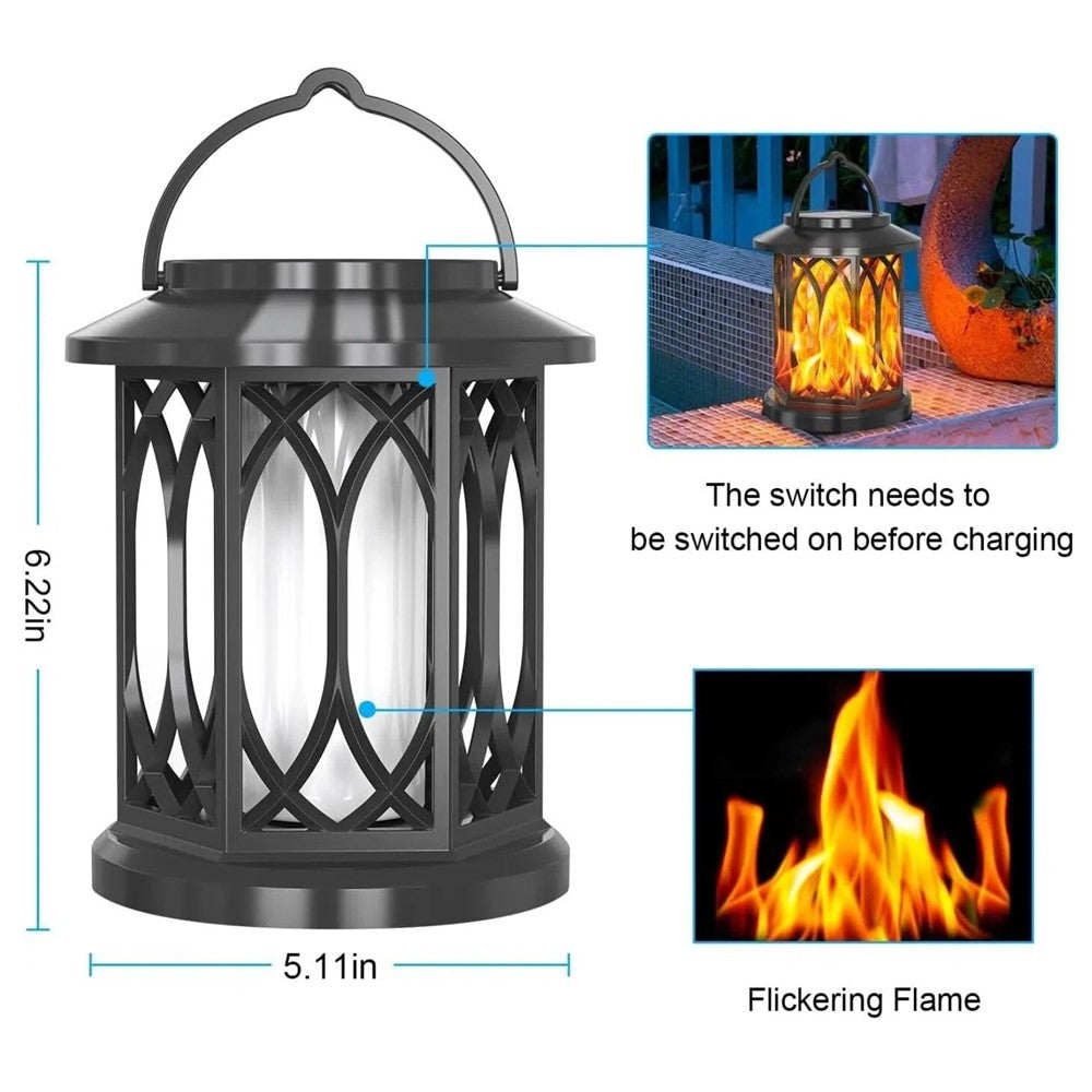 2Pcs Solar Flame Effect Lantern Design LED Flickering Light IP65 Waterproof Clip Hook Garden Light