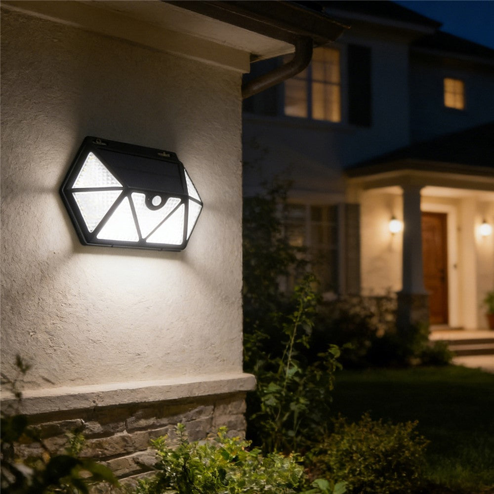 YY-61352 2Pcs 135 LED Solar Wall Lights Seven-Sided Design PIR Motion Sensor IP65 Waterproof Outdoor Garden Yard Security Lamp
