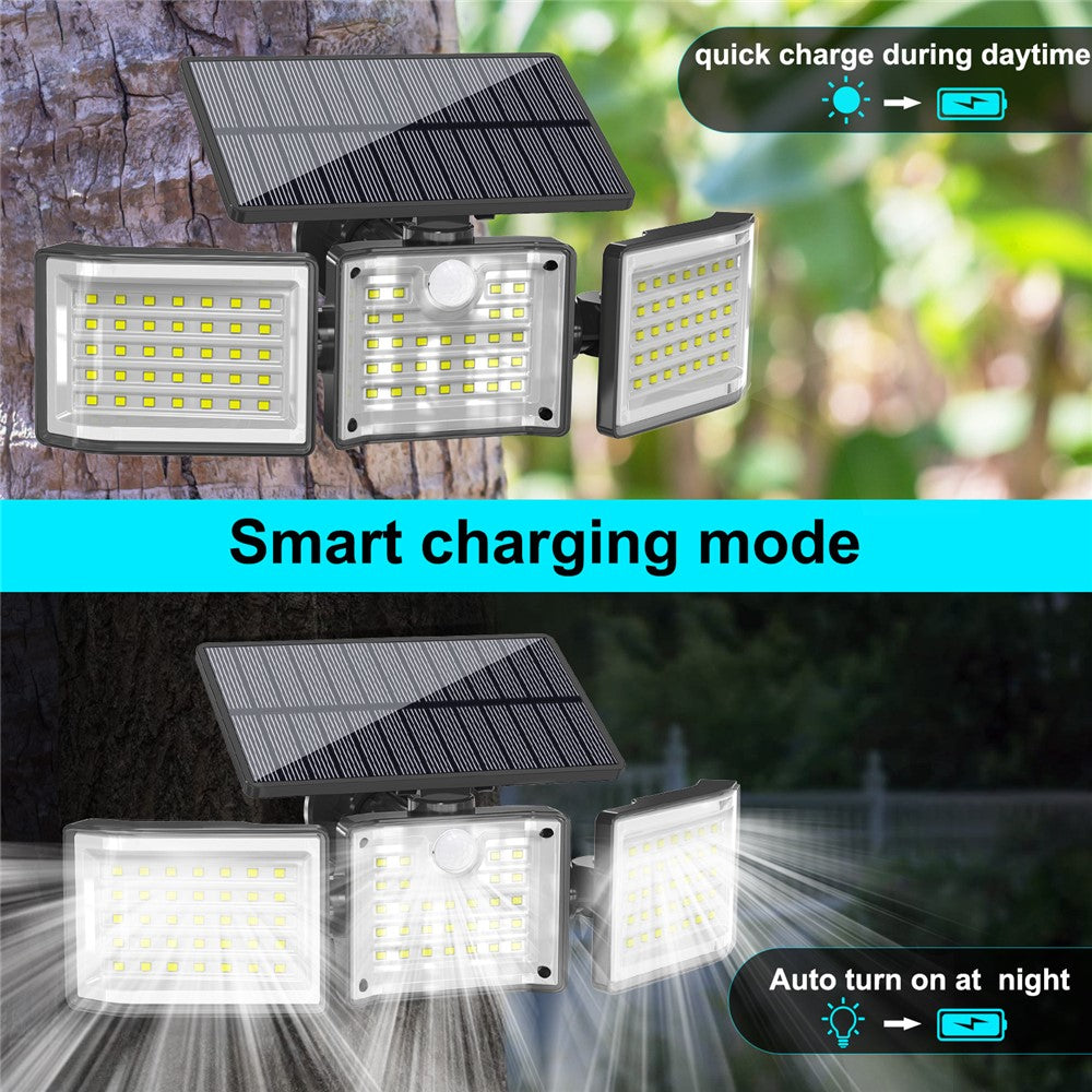 YY-20993 Solar Powered 3-Head 99 LED Security Light PIR Motion Sensor IP65 Waterproof Wall Lamp for Yard Garden Garage