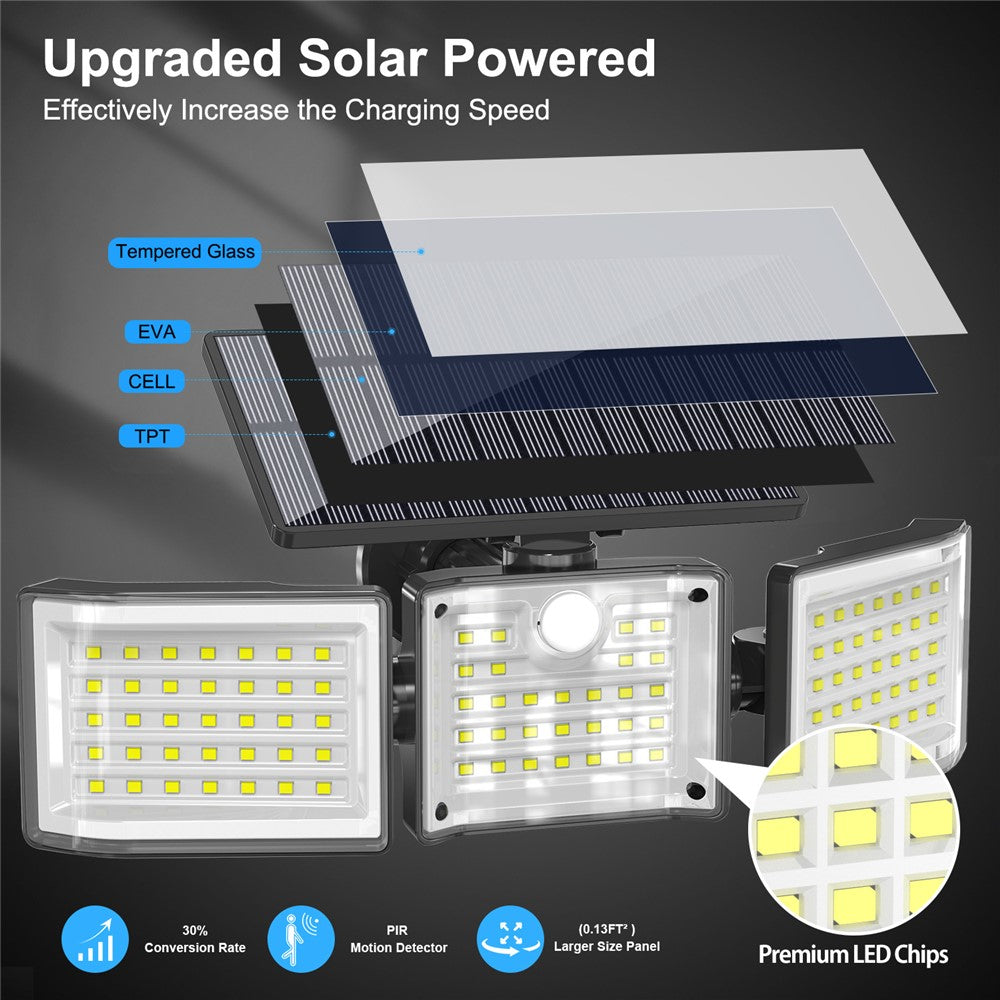 YY-20993 Solar Powered 3-Head 99 LED Security Light PIR Motion Sensor IP65 Waterproof Wall Lamp for Yard Garden Garage
