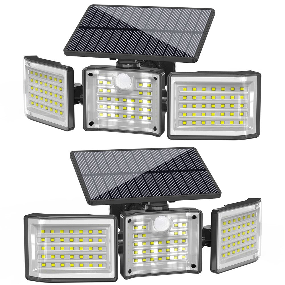 YY-20993 2Pcs Solar Powered 3-Head 99 LED Security Light PIR Motion Sensor IP65 Waterproof Wall Lamp for Yard Garden Garage