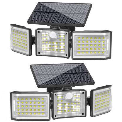 YY-20993 2Pcs Solar Powered 3-Head 99 LED Security Light PIR Motion Sensor IP65 Waterproof Wall Lamp for Yard Garden Garage