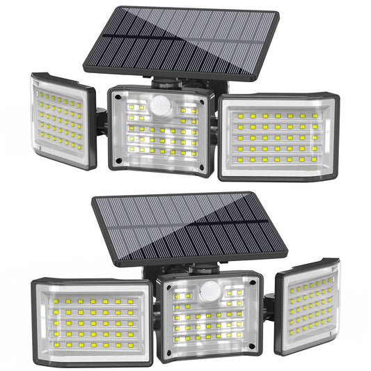 YY-20993 2Pcs Solar Powered 3-Head 99 LED Security Light PIR Motion Sensor IP65 Waterproof Wall Lamp for Yard Garden Garage