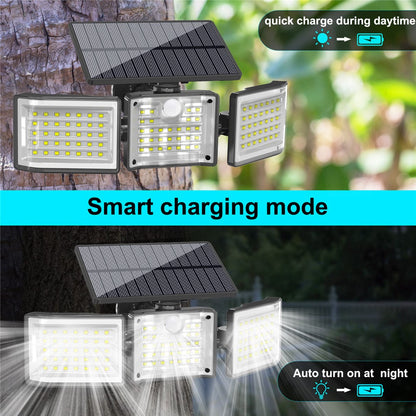 YY-20993 2Pcs Solar Powered 3-Head 99 LED Security Light PIR Motion Sensor IP65 Waterproof Wall Lamp for Yard Garden Garage