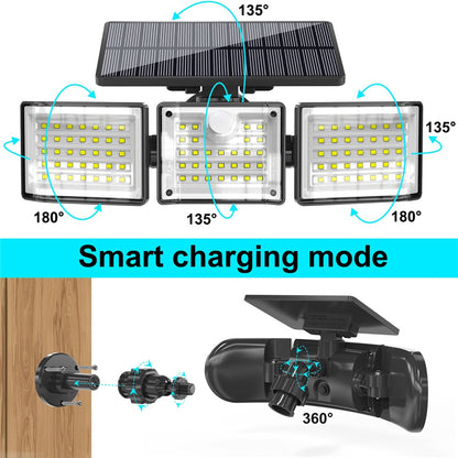 YY-20993 2Pcs Solar Powered 3-Head 99 LED Security Light PIR Motion Sensor IP65 Waterproof Wall Lamp for Yard Garden Garage