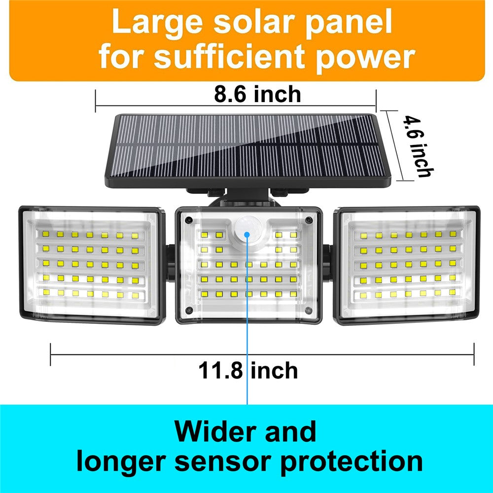 YY-20993 2Pcs Solar Powered 3-Head 99 LED Security Light PIR Motion Sensor IP65 Waterproof Wall Lamp for Yard Garden Garage