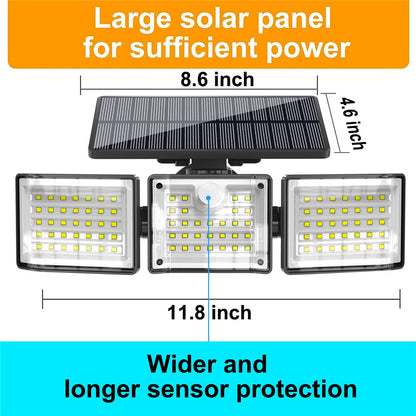YY-20993 2Pcs Solar Powered 3-Head 99 LED Security Light PIR Motion Sensor IP65 Waterproof Wall Lamp for Yard Garden Garage