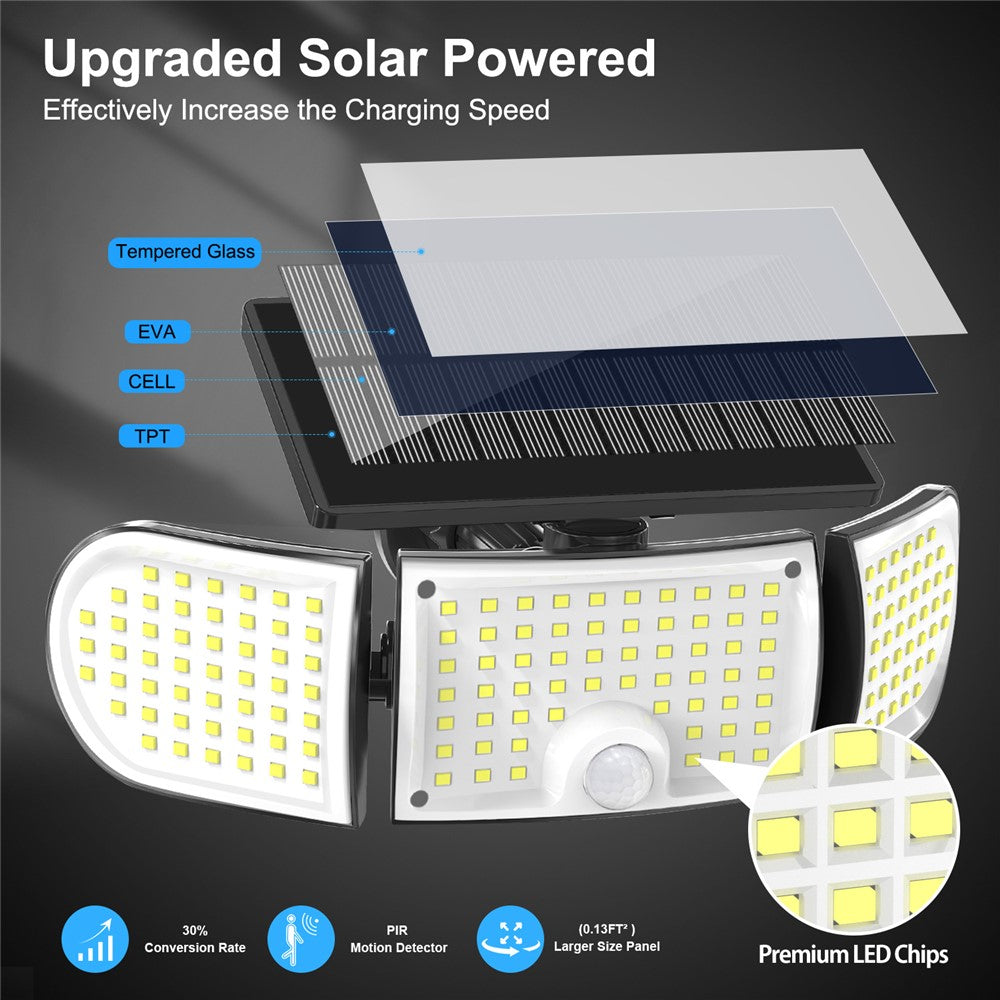 YY-20993 160-LED Solar Powered Wall Light PIR Motion Sensor 600 Lumens IP65 Waterproof Outdoor Security Lamp for Yard Garage