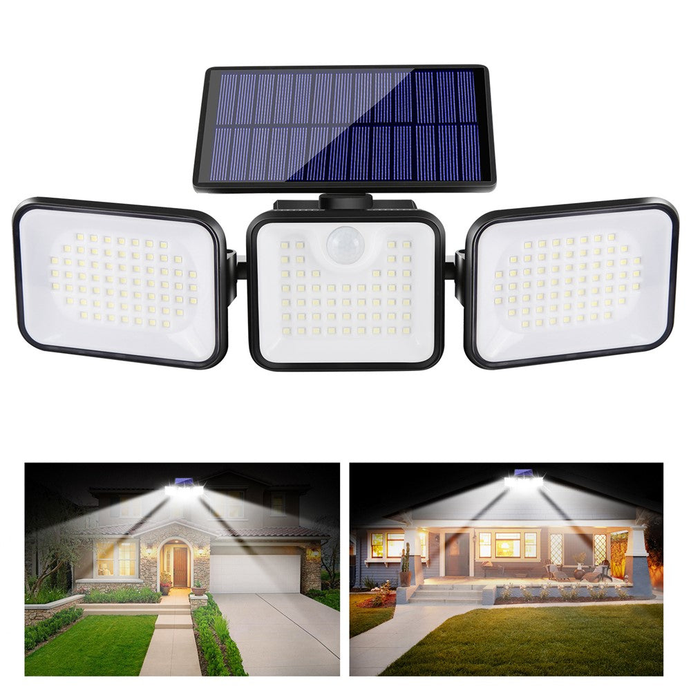YY-21803 Solar Powered 180-LED Motion Sensor Wall Light 3-Head Rotatable Spotlight 400 Lumens IP65 Waterproof Security Lamp for Outdoor Garden