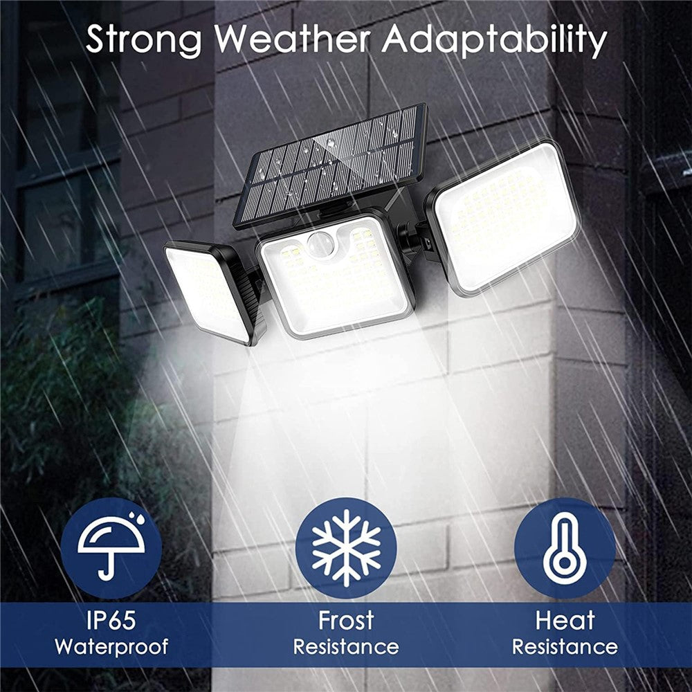 YY-21803 Solar Powered 180-LED Motion Sensor Wall Light 3-Head Rotatable Spotlight 400 Lumens IP65 Waterproof Security Lamp for Outdoor Garden