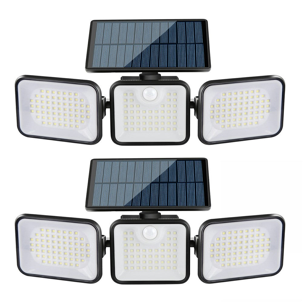 YY-21803 2Pcs Solar Powered Security Light 180-LED 3-Head Rotating IP65 Waterproof Motion Sensor Wall Lamp for Garden Yard Wall Mount