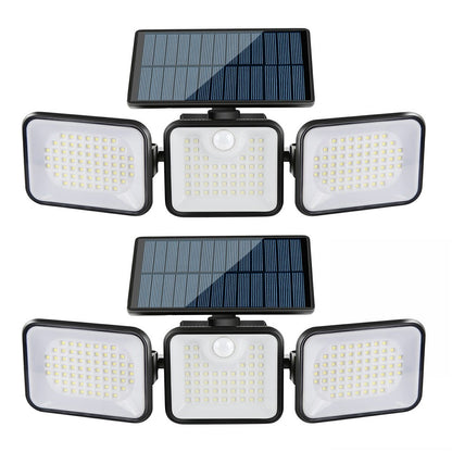 YY-21803 2Pcs Solar Powered Security Light 180-LED 3-Head Rotating IP65 Waterproof Motion Sensor Wall Lamp for Garden Yard Wall Mount
