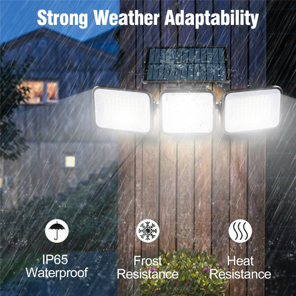 YY-21803 2Pcs Solar Powered Security Light 180-LED 3-Head Rotating IP65 Waterproof Motion Sensor Wall Lamp for Garden Yard Wall Mount