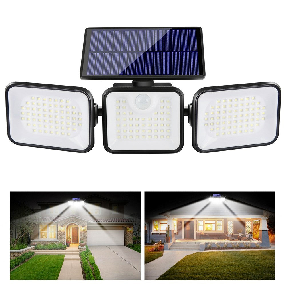 YY-21803 2Pcs Solar Powered Security Light 180-LED 3-Head Rotating IP65 Waterproof Motion Sensor Wall Lamp for Garden Yard Wall Mount