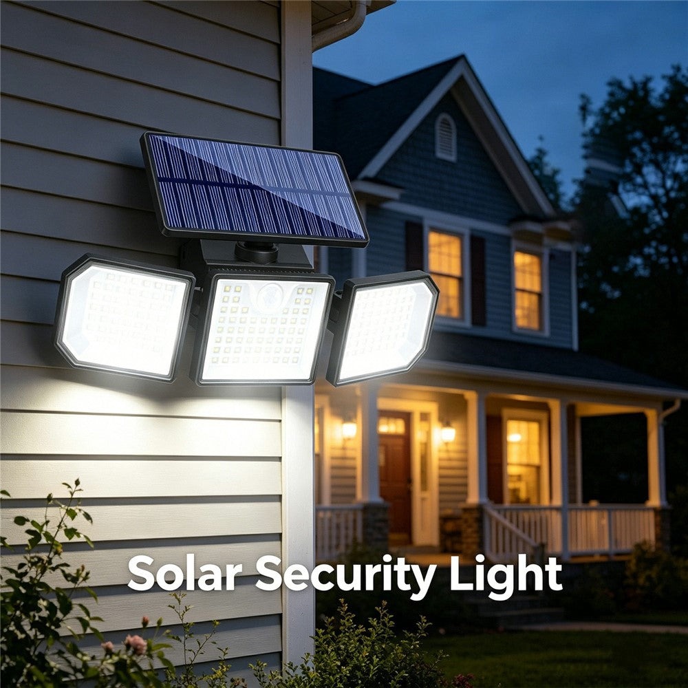 3-Head LED Solar Wall Light Motion Sensor 167-LED IP65 Waterproof Adjustable Security Light for Outdoor Garden