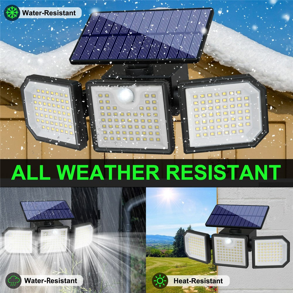 3-Head LED Solar Wall Light Motion Sensor 167-LED IP65 Waterproof Adjustable Security Light for Outdoor Garden