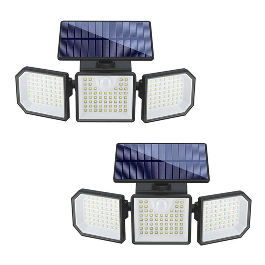 2Pcs 3-Head LED Solar Wall Light Motion Sensor 167-LED IP65 Waterproof Adjustable Security Light for Outdoor Garden