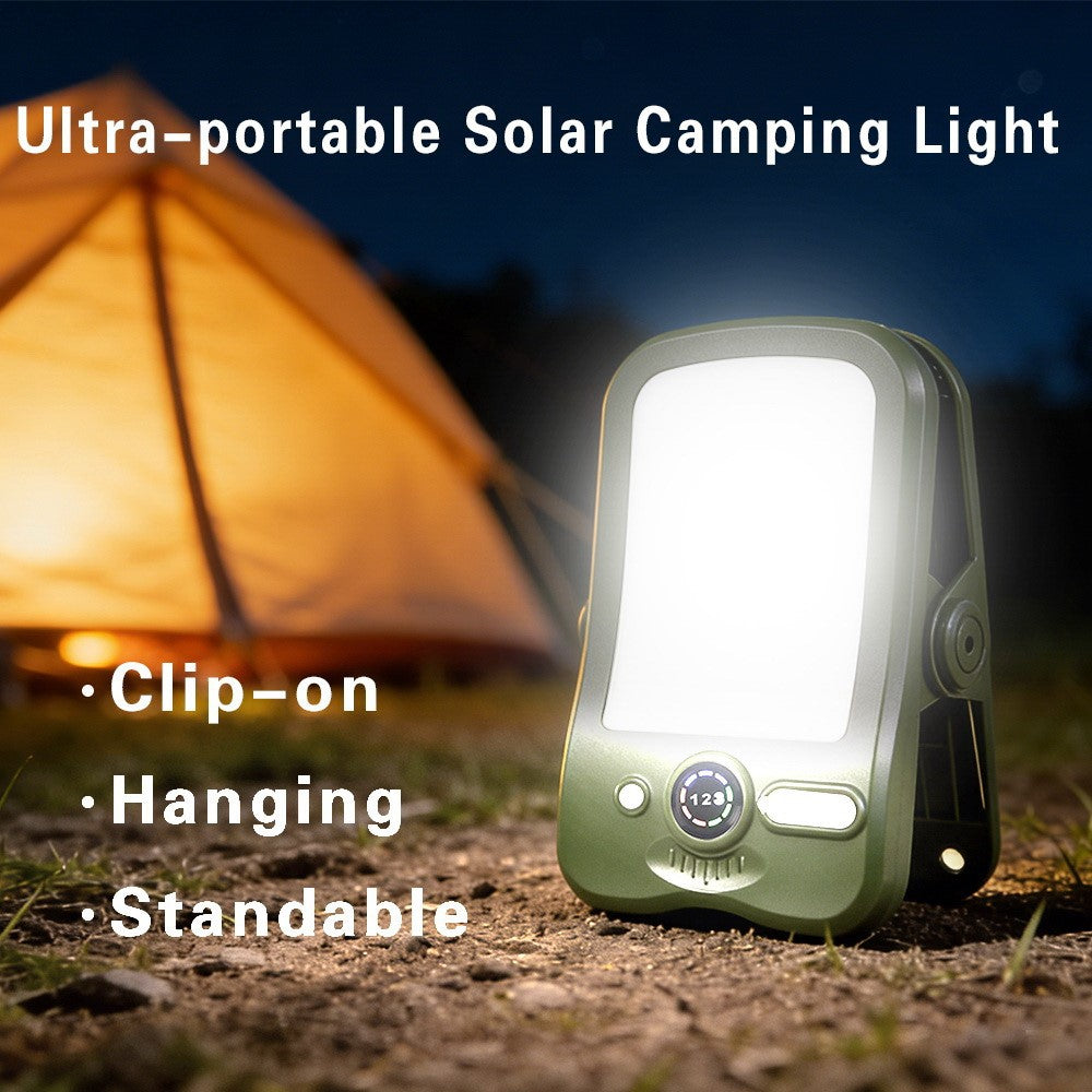 Solar Camping Clip-On Light 60-LED 3 Dimmable Modes Waterproof Rechargeable Lantern Night Light Outdoor Lighting