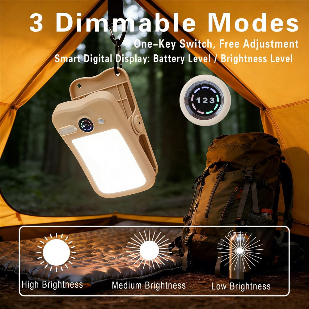Solar Camping Clip-On Light 60-LED 3 Dimmable Modes Waterproof Rechargeable Lantern Night Light Outdoor Lighting