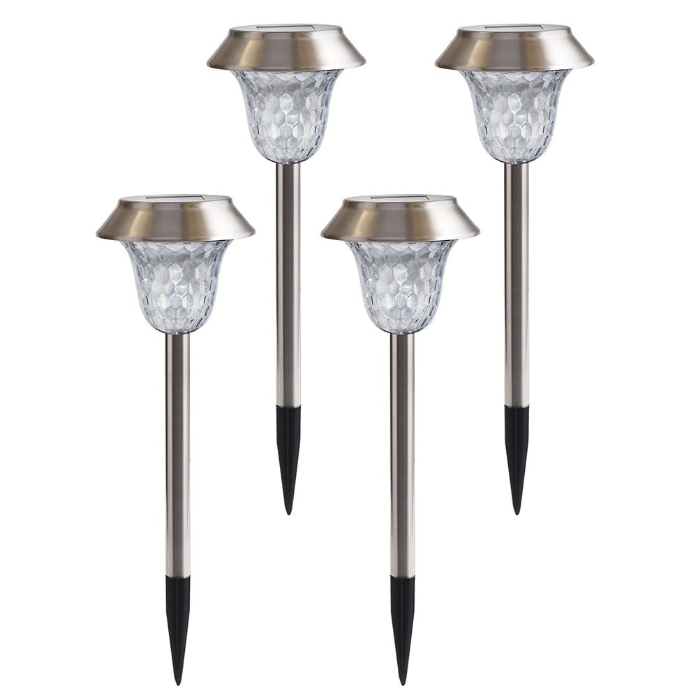 CIS-57453A 4Pcs / Set Stainless Steel Solar Stake Light IP65 Waterproof Garden Lamp for Lawn Patio Yard