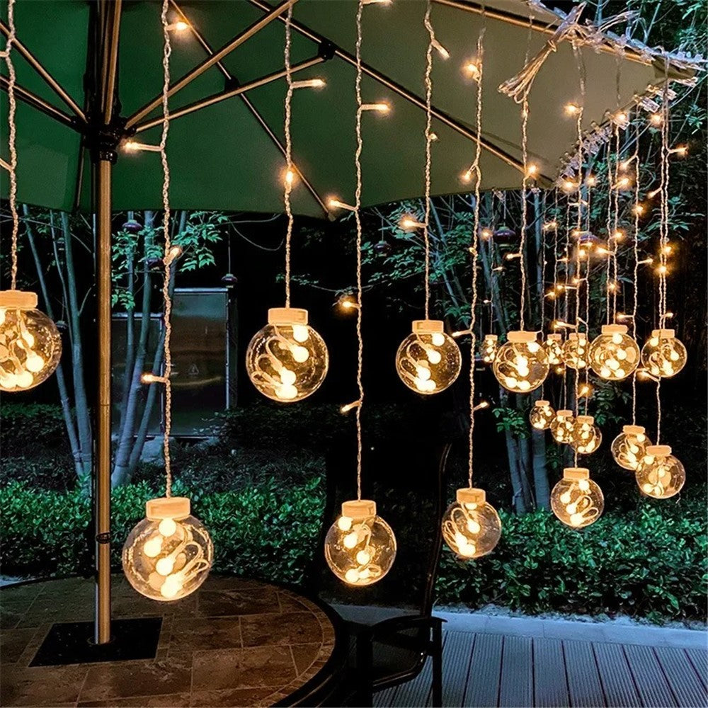 3.5m 12 Balls 8 Modes Wish Ball Curtain Light Courtyard Atmosphere Lamp, EU Plug