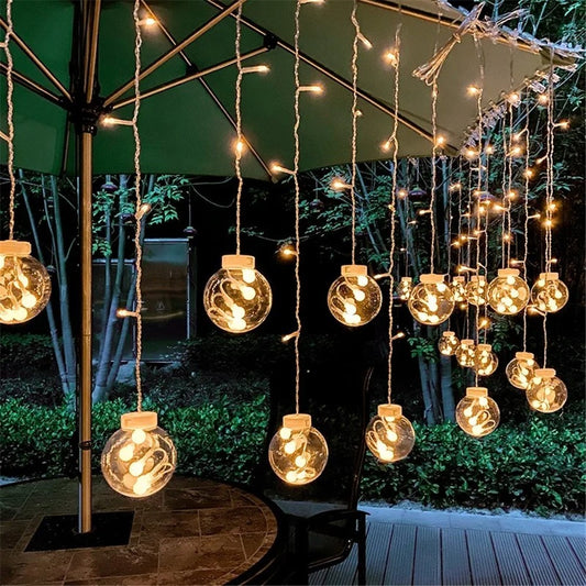 3.5m 12 Balls 8 Modes Wish Ball Curtain Light Courtyard Atmosphere Lamp, EU Plug