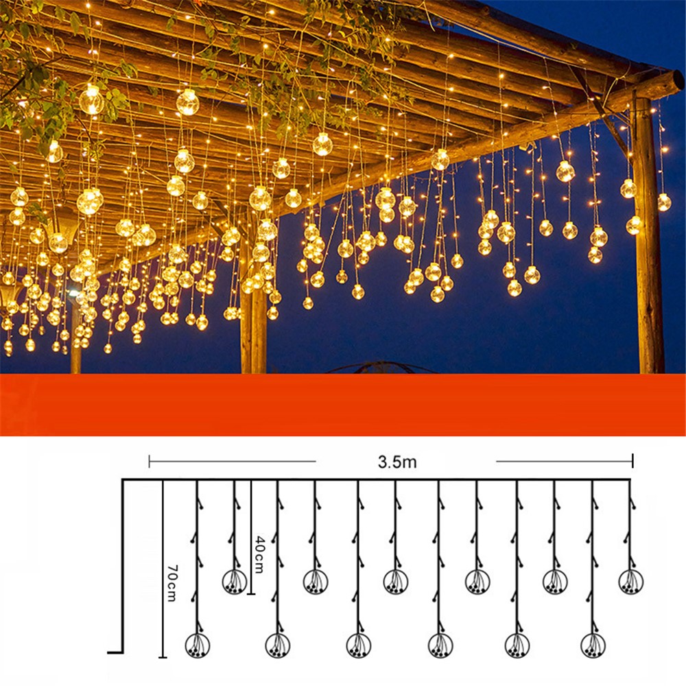 3.5m 12 Balls 8 Modes Wish Ball Curtain Light Courtyard Atmosphere Lamp, EU Plug