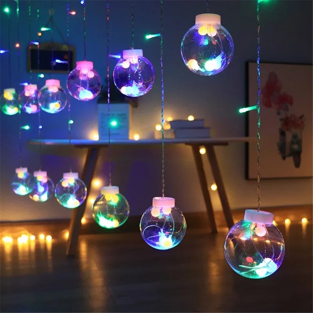 3.5m 12 Balls 8 Modes Wish Ball Curtain Light Courtyard Atmosphere Lamp, EU Plug