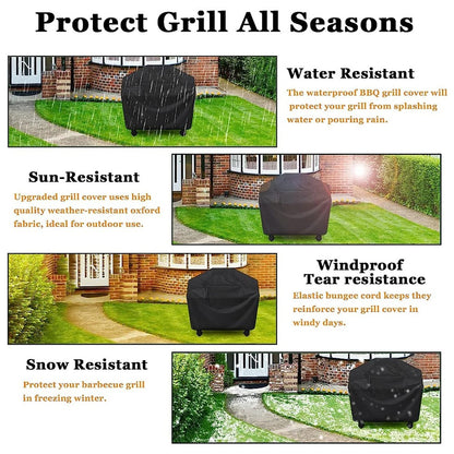 420D Oxford Fabric Waterproof BBQ Grill Cover UV Protection Outdoor Grill Cover with Windproof Drawstring, 127.5x105x53.3cm