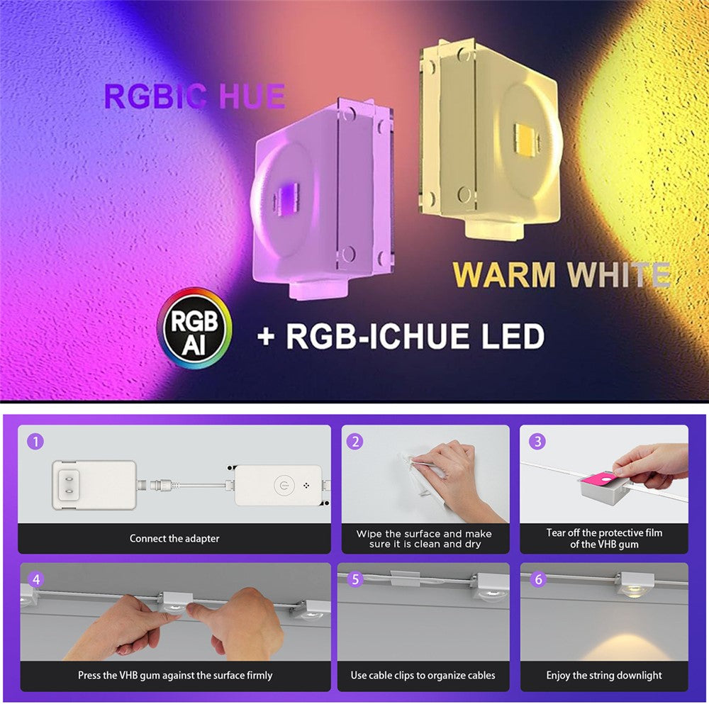 WY021 WiFi RGBIC Color Smart Lights 15M 30-LED Outdoor Eaves Light IP67 Waterproof APP Controlled