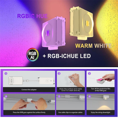WY021 WiFi RGBIC Color Smart Lights 15M 30-LED Outdoor Eaves Light IP67 Waterproof APP Controlled