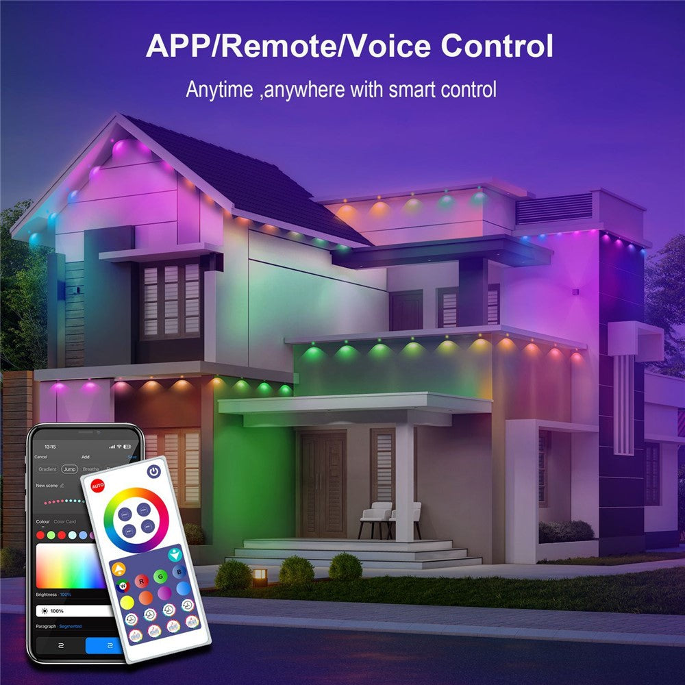 WY021 WiFi RGBIC Color Smart Lights 15M 30-LED Outdoor Eaves Light IP67 Waterproof APP Controlled