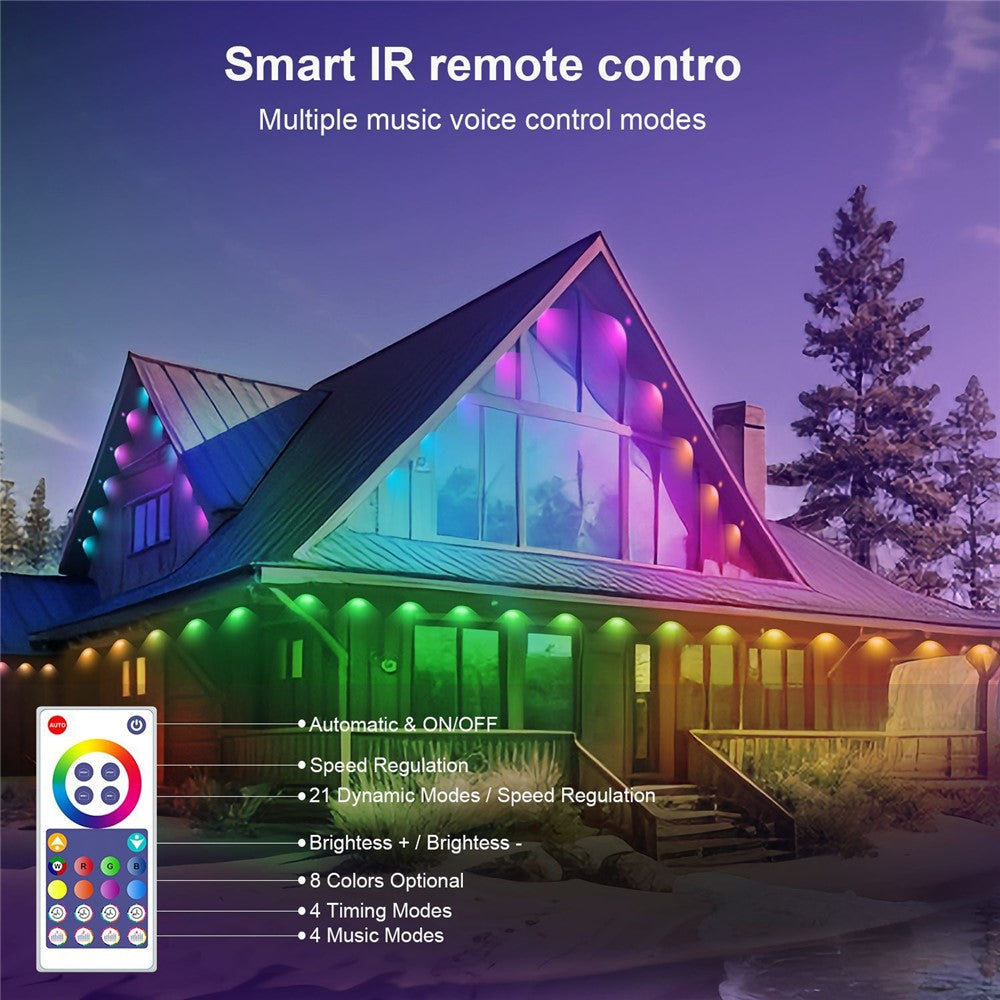 WY021 WiFi RGBIC Color Smart Lights 15M 30-LED Outdoor Eaves Light IP67 Waterproof APP Controlled
