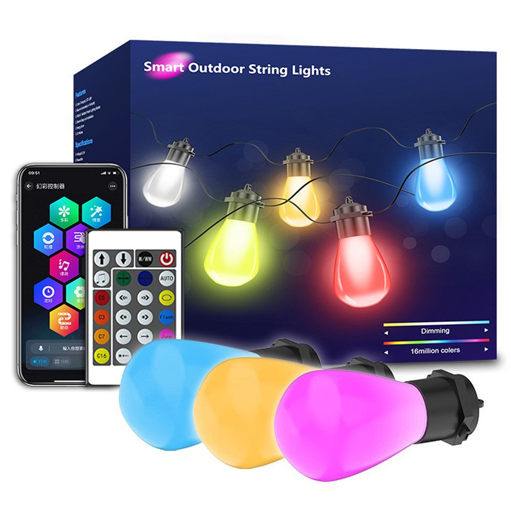 Outdoor Smart WiFi String Lights 12M 20 Bulbs IP65 Waterproof RGBIC WiFi BLE App Remote Control