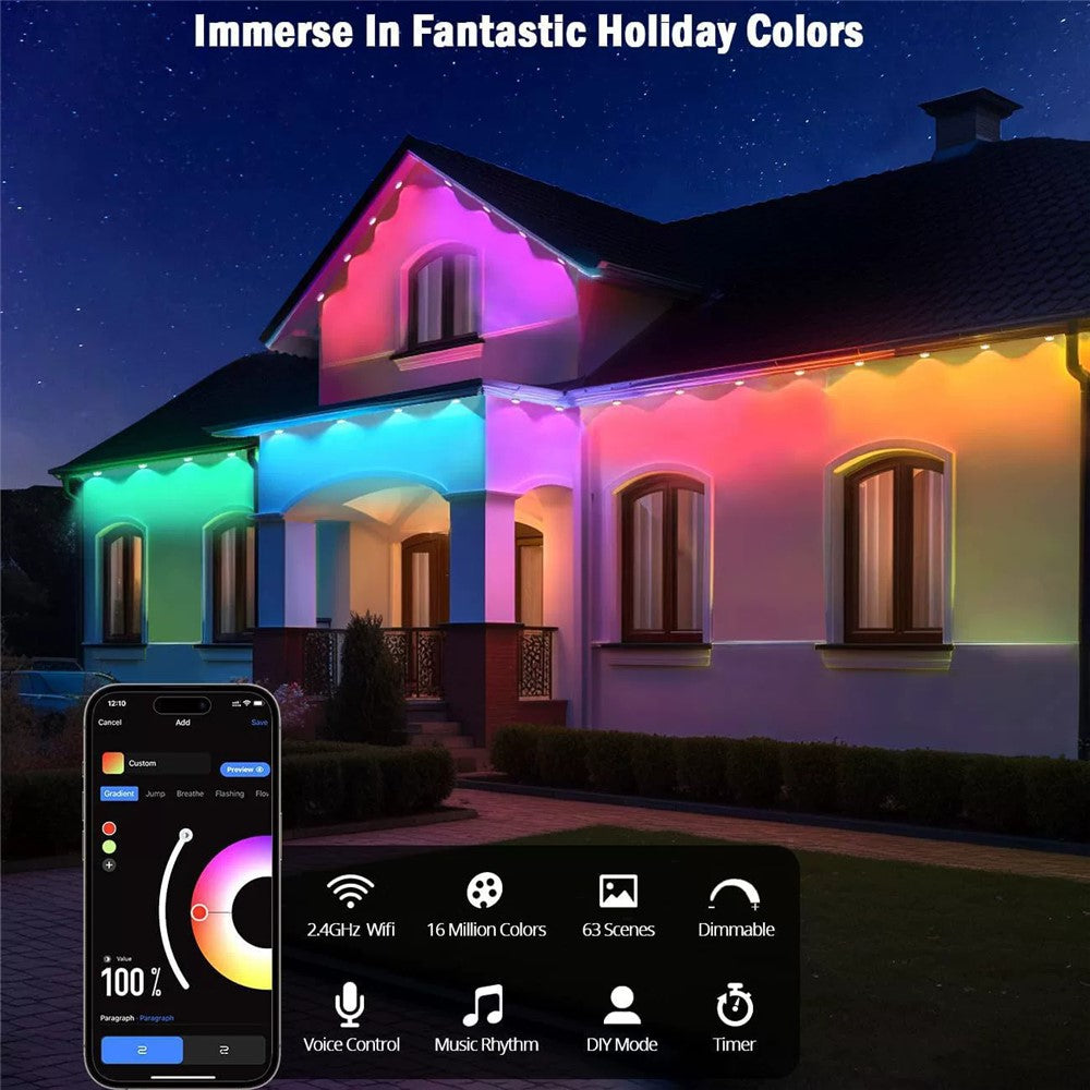 WY021 15m 30-LED Smart Outdoor Eaves Light Waterproof App Control Light String RGB Ambiance Lamp