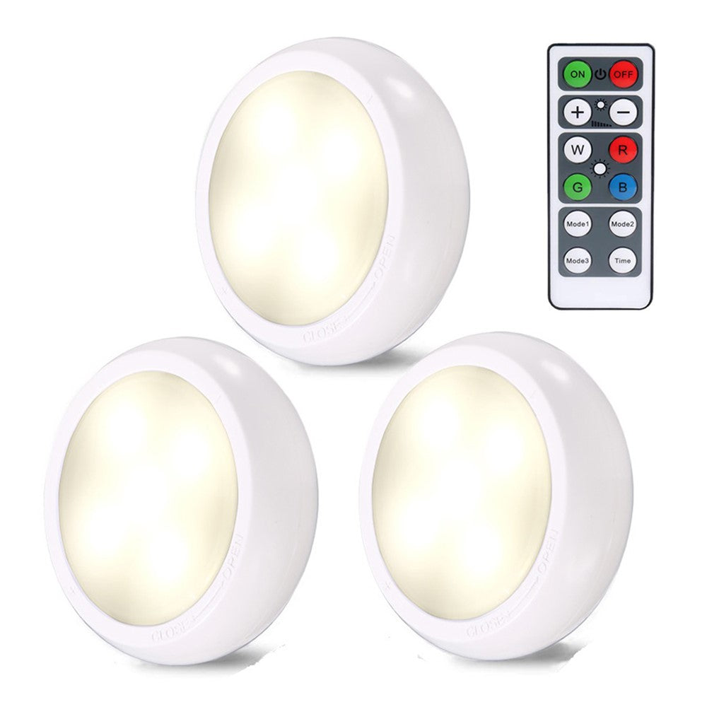 YD-002 3Pcs Remote Control RGBW Cabinet Light Battery Powered Dimmable Night Light for Kitchen Closet Stairs